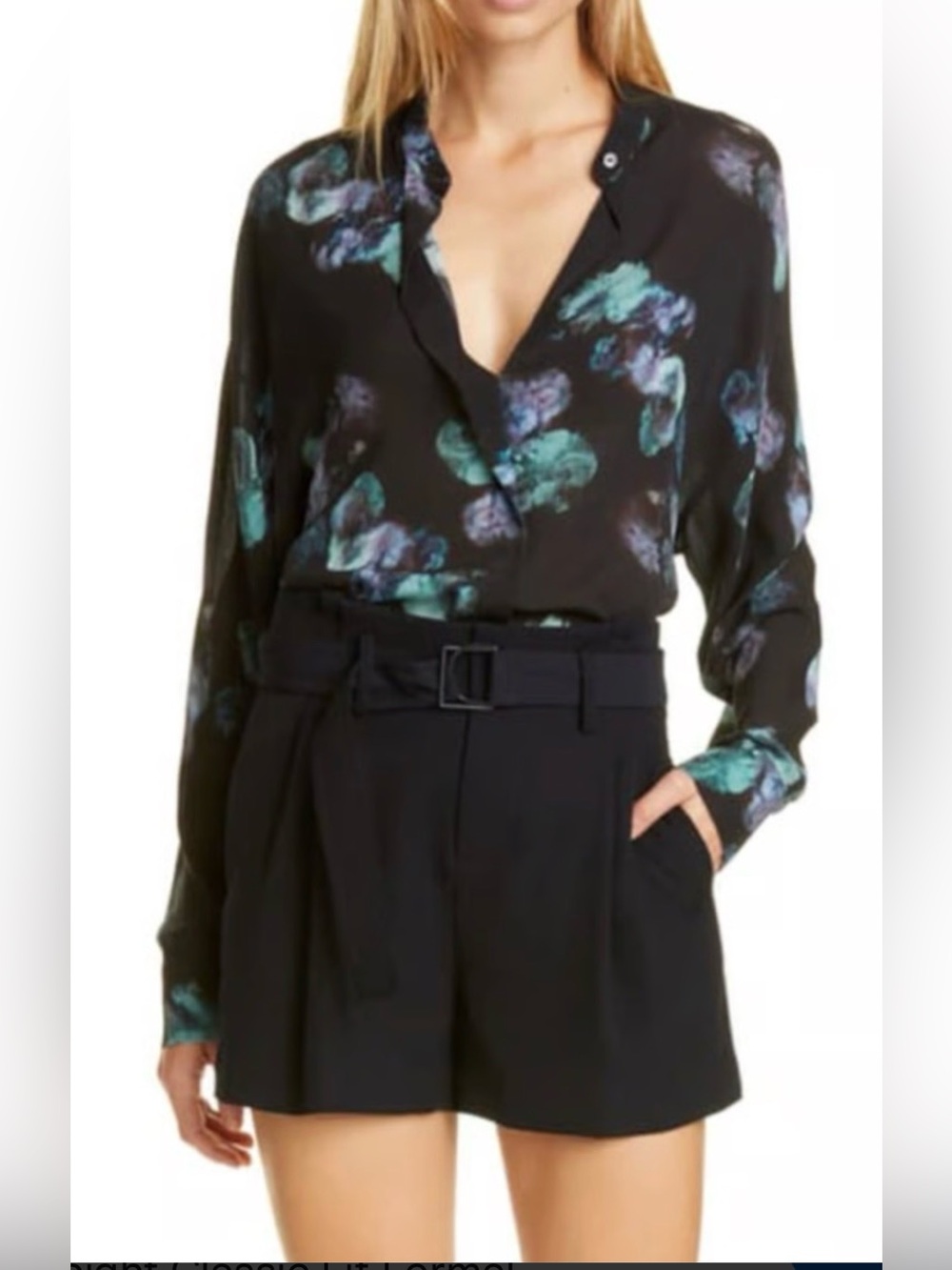 🎼VINCE Black Floral Print Blouse 100%silk GUC size S